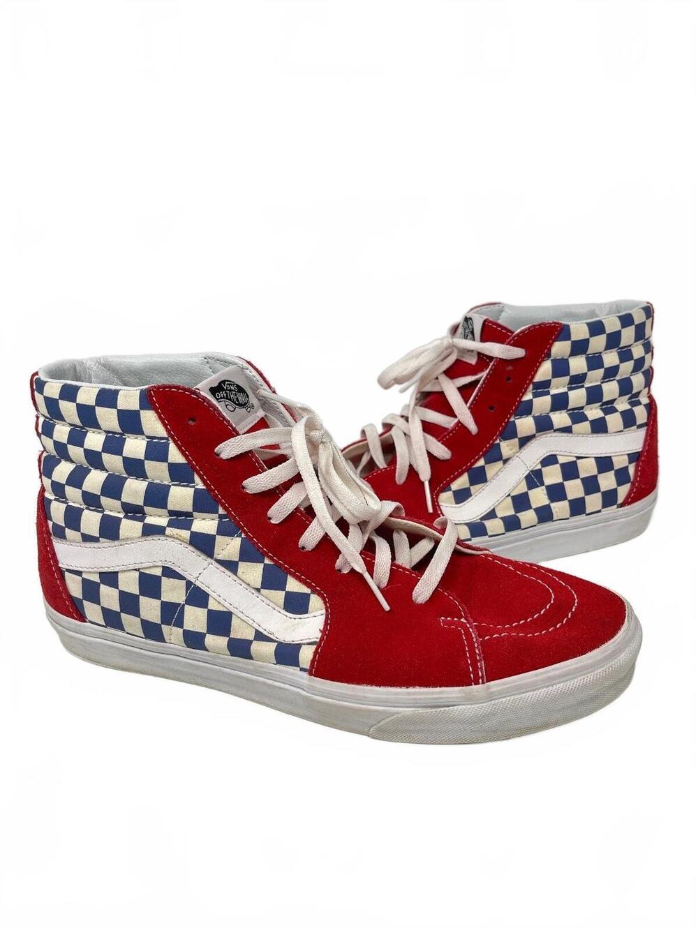 Vans Sk8-Hi Checkerboard High Top Sneakers Red Blue White Mens Women Unisex
